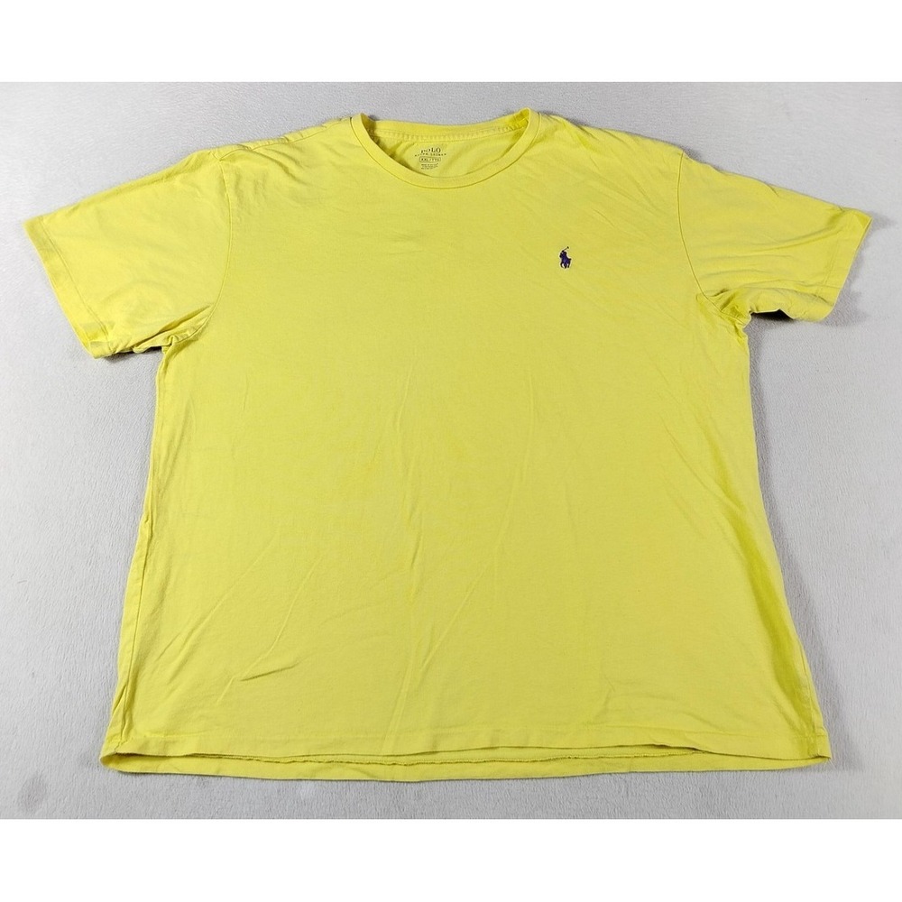 Polo Ralph Lauren Shirt Mens 2XL Yellow Crewneck Pony Logo Tee Tagless Casual